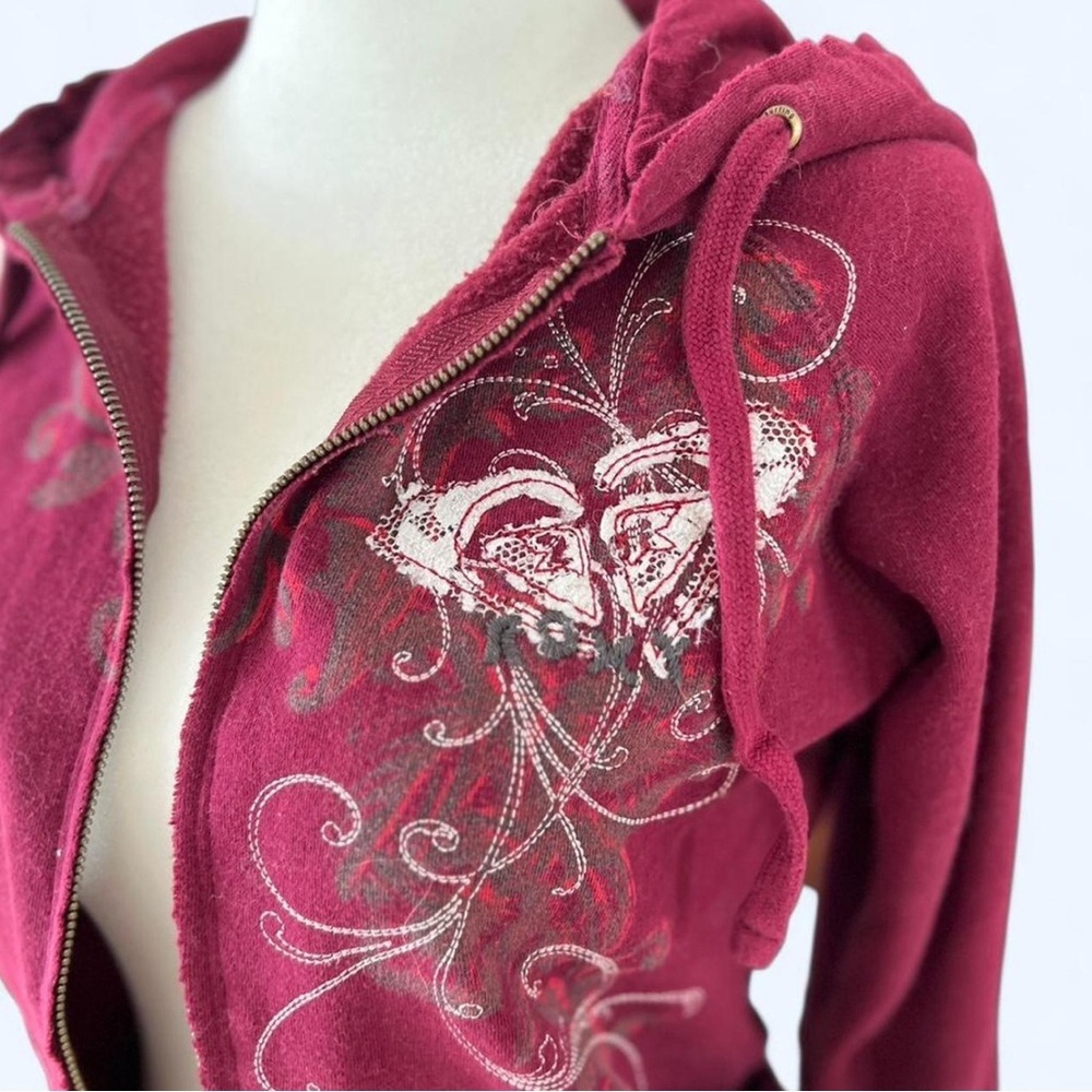 Roxy Pink Graphic Cotton Zip Up Hoodie Sweater Punk Grunge Indie Sleeze Large